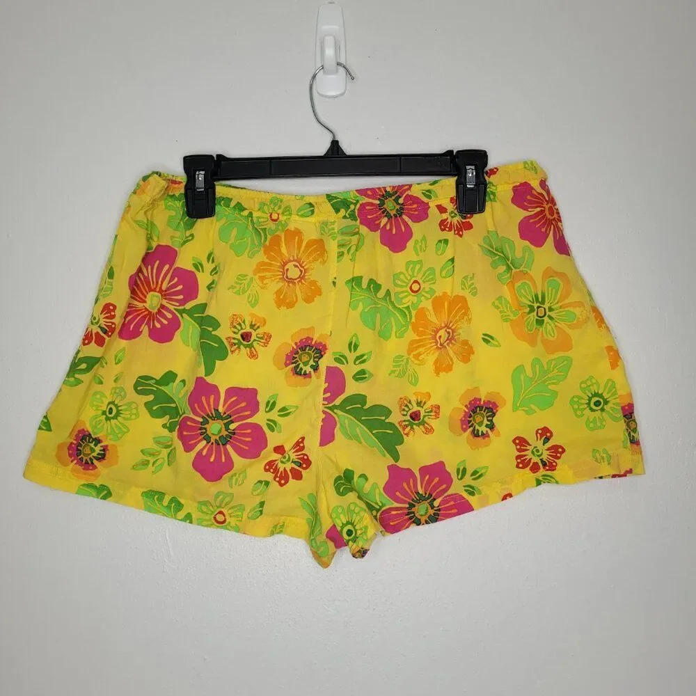 Y2k Joe Boxer yellow green pink tropical floral print pull on boxer shorts xl